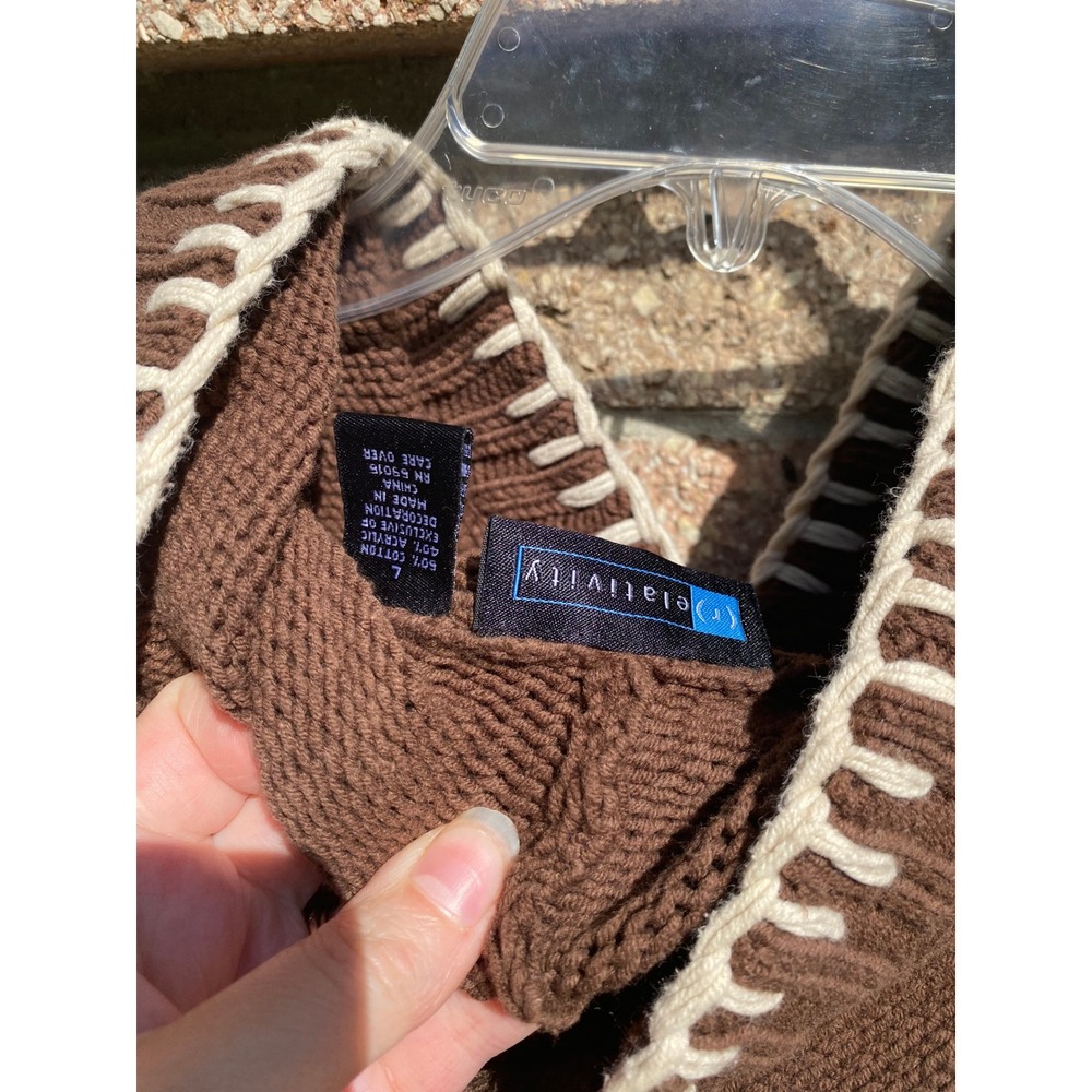 Vintage Y2K Fair Isle Snowflake Knit Brown Hoodie Sweater Tassels Large Cabin - Picture 6 of 6